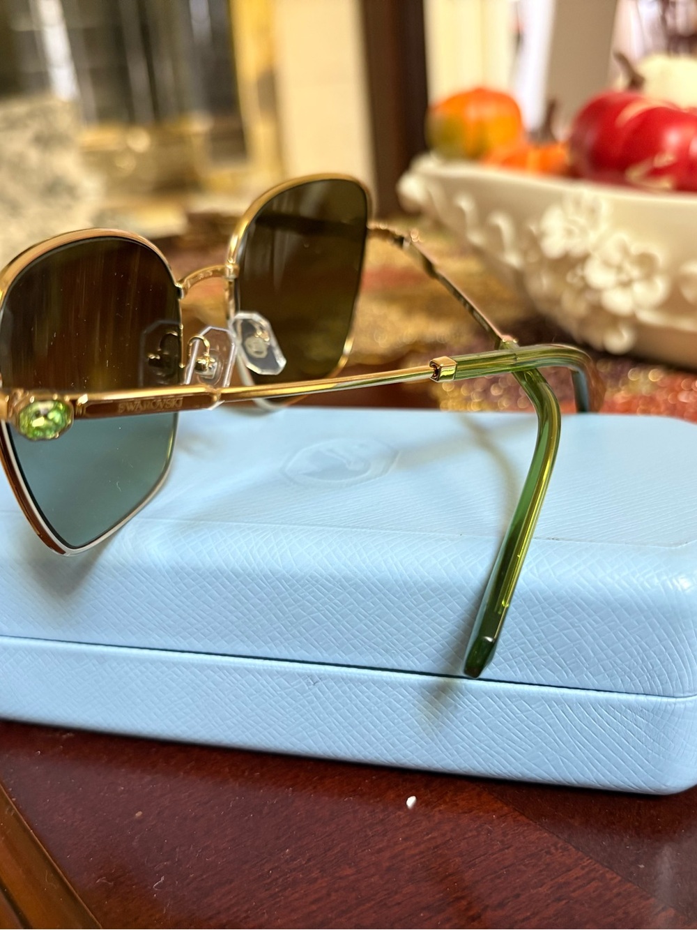 Swarovski Sunglasses SK 7029 Green Gradient Brown, Green Crystals with Case - Picture 3 of 8